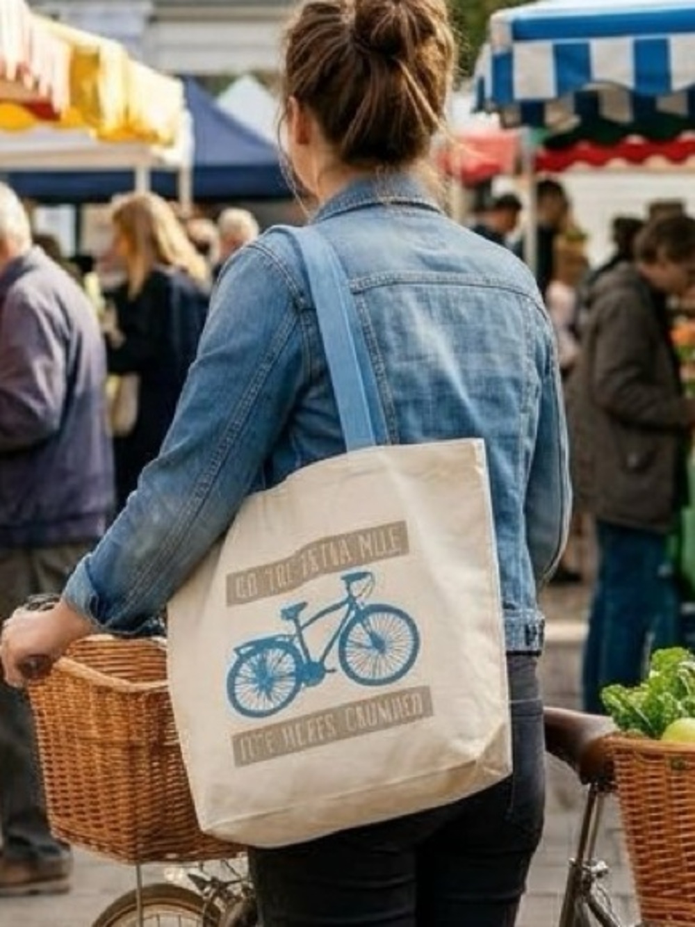 Go The Extra Mile It’s Never Crowded Bicycle Graphic Tote Bag Cotton Jute